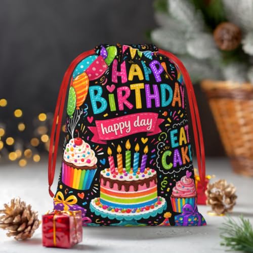 KzgtY Colorful Birthday 2PCS Gift Bags with Drawstring, 16 x 12 Inch Reusable Present Sacks for Christmas,Brithday, Holidays,Parties & Gift Packaging - color: Colorful Birthday