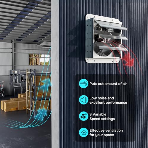 Simple Deluxe 18 Inch Wall Mounted Shutter Exhaust Fan with Temperature Controller and Power Cord Kit, Aluminum, 1400 RPM, 2000 CFM, for Greenhouse, Attic, Garage, Louvered Vent, Plant, Silver - size: 18 Inch