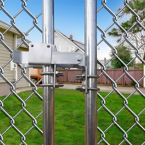 BiJun Chain Link Double Gate Latch Chain Link Fence Gate Latch for 1-3/8" Gate Frames,Chain Link Residential Strong Arm Double Gate Latch Equipped with Convenient Padlock Holes (Silvery) - color: Silvery