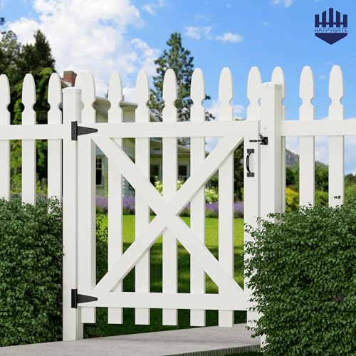 HAPPTGATE Heavy Duty Fence Gate Hardware Kit, 6in Gate Hinges and Latch Set | Heavy duty gate kit for wooden fence with self locking gate latch, 6in t-strap gate hinges, door pull handle for vinyl fence