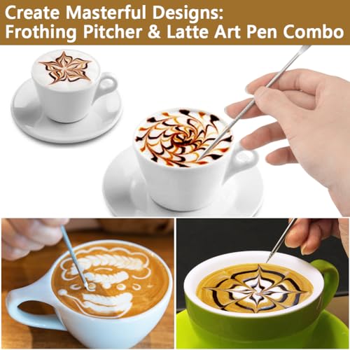 Milk Frothing Pitcher Stainless Milk Cup with Art Pen (White, 350, Milliliters) - color: White