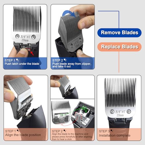 3/4HT Detachable Dog Grooming Stainless Steel Blades for Andis/Oster A5 | Compatible with wahl km10 dog clipper ,Cut Length 3/4"(19mm) - color: Silver, size: 3/4HT 19mm