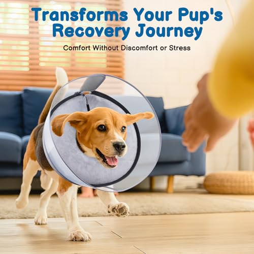 2-in-1 Inflatable Dog Donut Collar for Medium Dogs After Surgery | Soft Recovery Cone Collar, Rigid & Higher Shield for Pets, Stop Licking Wounds, Patented Protective Donut Cone Grey - color: Grey, size: M