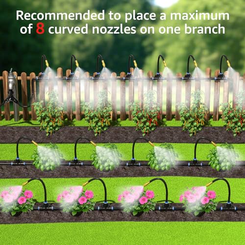 Bluepro Drip Irrigation System 1/4", 2026-Upgrade Garden Sprinkler Kit with 12PCS 360° Adjustable Copper Nozzles, Automatic Misting Watering System for Raised Beds, Greenhouse, Lawn, Patio, Yard - size: 7.8inch