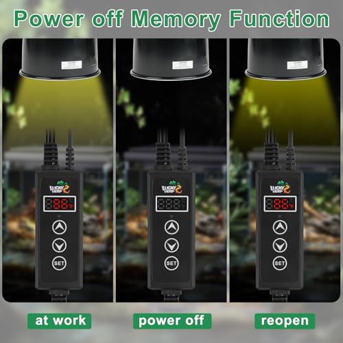 LUCKY HERP Reptile Dimming Thermostat, PID Heat Lamp Temperature Controller with LED Digital Screen for Reptile Heat Lamp Heat Mat & Heaters, Support ℉/℃, Memory Function