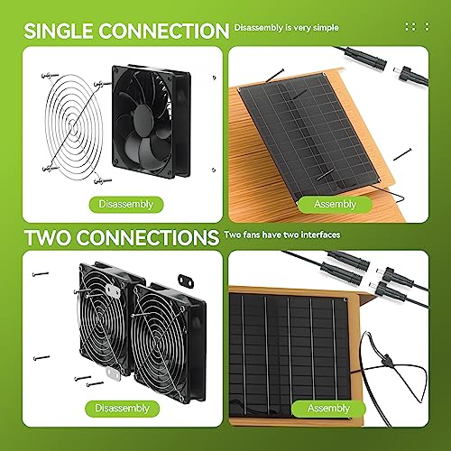 Solar Powered Fan, 30W Solar Fan with Two IPX7 Waterproof Fans for Outside Greenhouse Shed Chicken Coop, Exhaust Intake Mounting Way and Solar Panel Fan Kit - size: 4.7" Fan