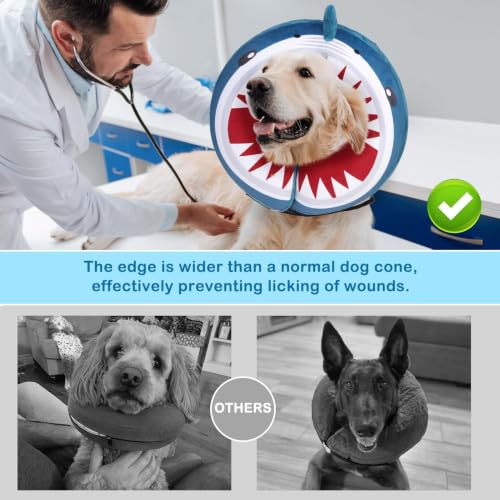SCENEREAL Dog Cone Alternative After Surgery for Small Medium Large Dogs | Inflatable Cone Collar for Dogs Cats, Adjustable Soft Donut Recovery Collar to Prevent Licking, Shark Print E-Collars - color: Blue Shark, size: XS(Neck 9.5"-11.5")