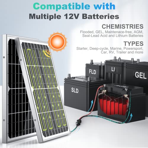 SUNER POWER 10W 12V Solar Battery Charger Maintainer, Built-in Smart MPPT Charge Controller, Adjustable Mount Bracket, Waterproof 10 Watt Solar Panel Kits for Car Automotive Boat Marine RV Trailer - size: 10W PRO