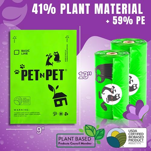 Pet N Pet Doggie Poop Bags, 1080 Count, Lavender Scented Waste Roll Refills | Green, Dogs, 41% Plant Based, 59% PE, Extra Thick, 9 x 13, Leak-Proof, Tear-Resistant, Easy-Tear Design, dog waste bags - color: Green - Scented
