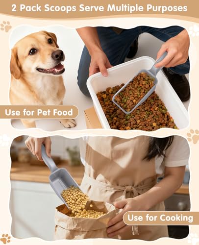 2-Pack Dog Food Scoop 1 Cup, Plastic Pet Food Measuring Scoop With Measuring Lines (1/2 & 1 Cup Markings) for Dogs, Cats, Fish, Bird（Grey) - color: Gray