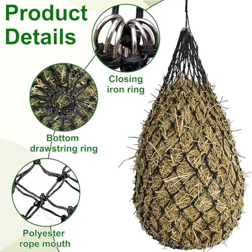Hay Bags for Horses, 2 Pack Hay Nets for Horses Slow Feed, Goats, Livestock, 40" Large Opening Polyester Rope Hay Nets for Horses with Drawstring, Reduces Waste for Travel Pasture Stall Use