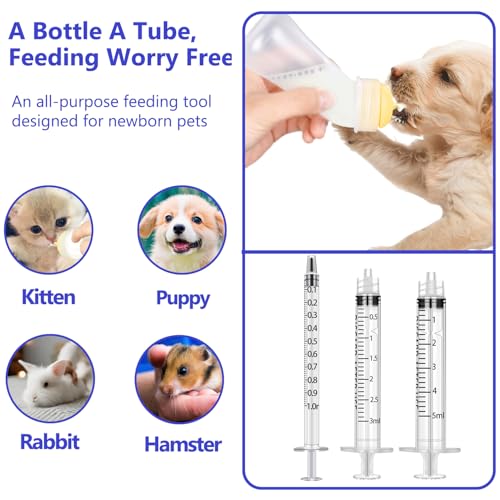 Pet Feeding Bottle and Syringes, 3 Sizes Nipples with Ventilation Valve Resistant Tearing Perfect for Puppies, Kittens, Small Wildlife (Yellow) - color: Yellow