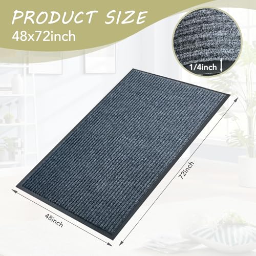 Front Door Mat, 4'x6'Indoor Outdoor Welcome Commercial Floor Mats | Heavy Duty Durable Inside Outside Entrance, Waterproof All-Season, All-Weather Non Slip Backing Doormat for Entryway, Grey - size: 48"x72"