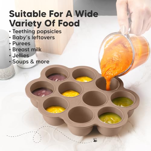 KeaBabies Silicone Food Freezer Trays with Lid, 2oz x 10 Pods (Chai Latte) | Baby Food Storage Containers, Easy Puree Meal Prep, Breast Milk Silicone Freezer Molds, Dishwasher, Microwave Safe, BPA-Free - color: Chai Latte