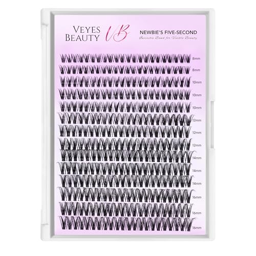 VEYESBEAUTY Ribbon Lash Clusters Kit Newbie's Five-Second Series Eyelash | Individual Eyelash Extensions Kit Thin & Invisible Band DIY Volume Eyelashes Kit Wispy Lash With Bond&Seal Remover Applicator - size: 8-16 mm