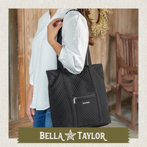 Bella Taylor Large Tote, Quilted Shoulder Bag for Women | Lightweight, 6-pocket large quilted purse, machine washable, zippered top, ultimate organization, durable construction - color: Vintage Black