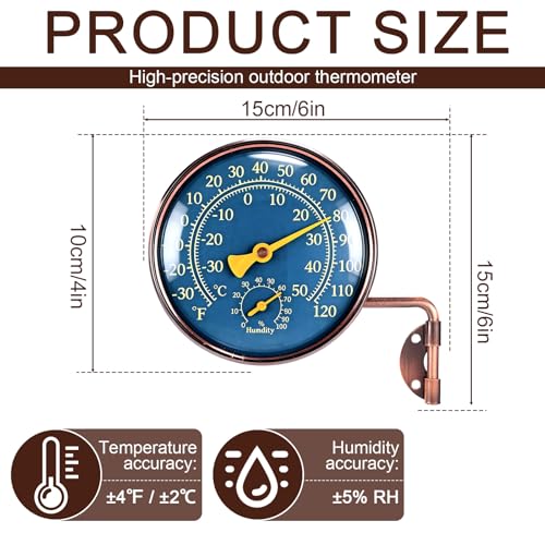 4 Inch Brass Outdoor Thermometer with Humidity Meter, Weather Temperature Gauge Monitor Outdoor Indoor Waterproof Hygrometer for Pool Wall House Patio Window Greenhouse Outside Garage Garden - color: green, style: Style 1