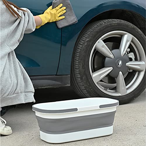 Goderewild Collapsible Bucket with Wheels 14L (3.7 Gallon) - Versatile and Durable for House Cleaning, Camping, and RV - Convenient Rectangular Mop Cleaning Basket - Lightweight & Compact (14L-Grey) - color: 14l-grey