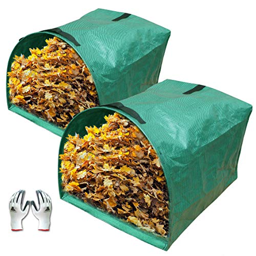 Gardzen 2 Pack 53 Gallon Dustpan Style Yard Waste Bags Reusable | Collapsible Garden Leaf Bags with Leaf Collector Design for Leaves, Grass Clippings and Lawn Debris Cleanup