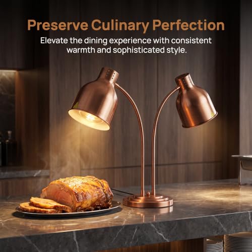 Dual Bulb Food Heat Lamp Restaurant Food Warmer Light Portable Heating Lamps (Dual Head(Copper)) - size: Dual Head(Copper)