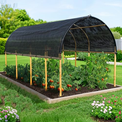 Bigmeta Cuttable Shade Cloth for Garden | 6.5x10FT 50% UV-Resistant Mesh Tarp with Rope, Black Sun Cover Net for Patio Greenhouse Raised Beds Plants - size: 6.5X10FT