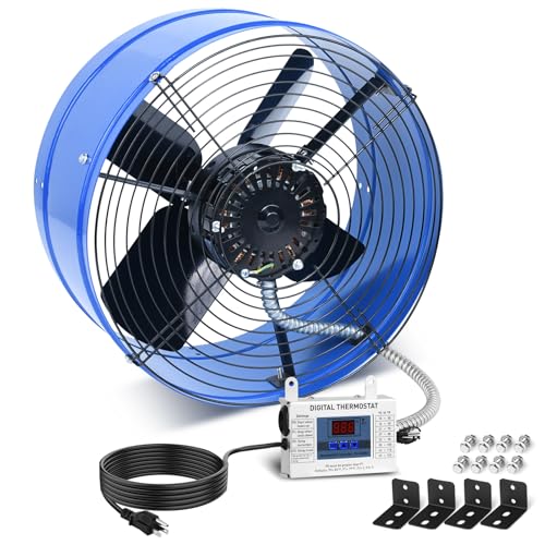 15" Attic Exhaust Fan with Thermostat - 1300CFM Gable Vent Fan with Thermostat Covers 1850 Sq.ft, Plug-and-Play Gable Attic Fans with 20FT Power Cord & 60Hz Motor Low Noise for Home Garage Shed - size: 1300CFM