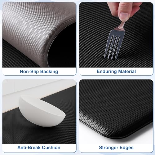StepRite Kitchen Mats for Floor, 2-Piece Anti-Fatigue Kitchen Rugs, Black | 20" x 32" + 20" x 71", 0.47-inch cushioning, water-resistant, easy to clean, non-slip bottom, kitchen floor, standing desk - color: Black, size: 20" x 32"+20" x 71"-0.47 inch