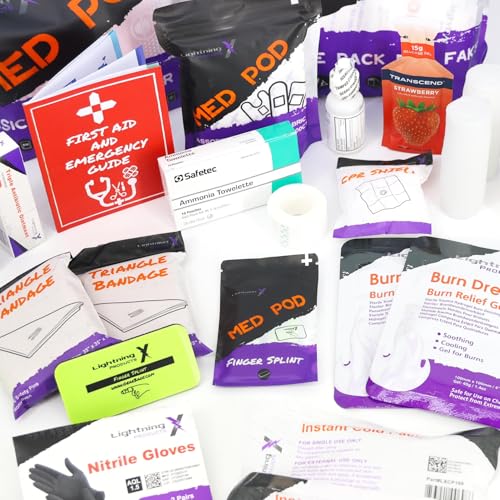 Lightning X Products Lightning X Mid-Sized First Responder EMT Bag | LXMB25 Fully Stocked Aid Kit w/ 200+ BLS Supplies - Blue - color: Blue