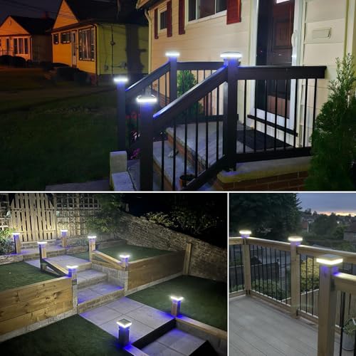 4x4 Post Solar Lights 160 Lumen with 52 LEDs & 6000K White Light | Outdoor Fence Deck Post Solar Lights Fit 4x4 Caps(5x5 6x6 Need Mounting Bracket), IP65 Waterproof for Porch Patio Garden - color: Black