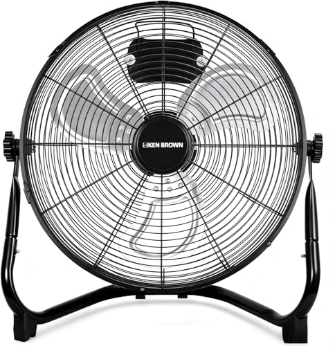 KEN BROWN 2300 CFM 14 Inch High Velocity Box Fan, Aluminum Blades Metal Floor Fan with 3 Speeds, 360° Tilt, Heavy Duty Metal, Cooling for Home Patio Industrial - size: 14 Inch Floor Fan