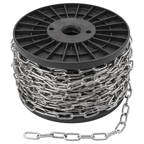 100 FT Stainless Steel Hanging Chain, 1/10" Metal Chain Roll, Jack Chain for Hanging Lightts, Plants, Signs & DIY Projects (with Spool) - size: 100 FT 1/10"