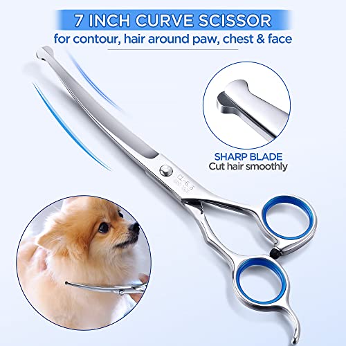 Gimars 7.0in Professional 4CR Stainless Steel Safety Round Tip 6 in 1 Dog Grooming Scissors Heavy Duty Titanium Coated Pet Grooming Scissor for Dogs, Cats and Other Animals - style: 7inch Silver Round Tip 6 in 1 Professional
