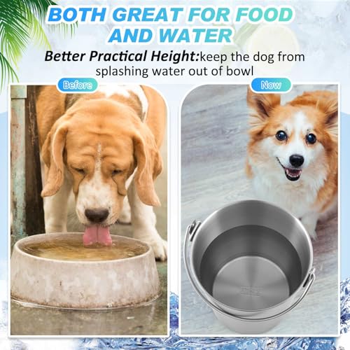 Honeydak 2 Pack 1 Quart Water Pails Unbreakable Food Buckets for Dogs | 304 Stainless Steel, Heavy Duty, Durable Multi Purpose Container for Dogs, Pets, Kennels, Cages, Food Prep, Farms