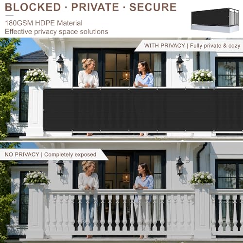 SUNNY GUARD 3' x 6' Balcony Privacy Screen, HDPE Patio Railing Cover Fence | 90% Privacy Block & 95% UV Protection: Blocks views, sunlight, dust and wind. Flexible customization options available. - color: Black, size: 0 3' x 0 6'