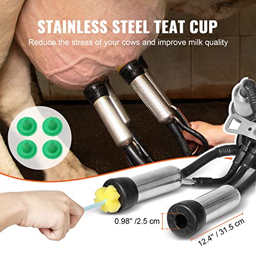 VEVOR Electric Cow Milking Machine 6.6 Gal/25 L Milker 304 Stainless Steel | Automatic Pulsation Vacuum, Portable Milker with Food-Grade Silicone Cups and Tubes, Adjustable Pressure - size: 25 L
