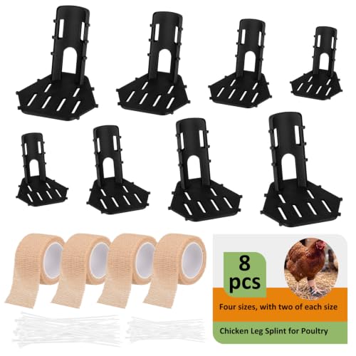 Xuhal 8 Pack Poultry Leg Support Kit with Toe Separator & Bandage 4 Sizes Chicken Splint for Broken Feet & Curled Toes Fixing Fractures, Curled Toes, Bumblefoot in Ducks, Chickens, Geese (Black) - color: Black