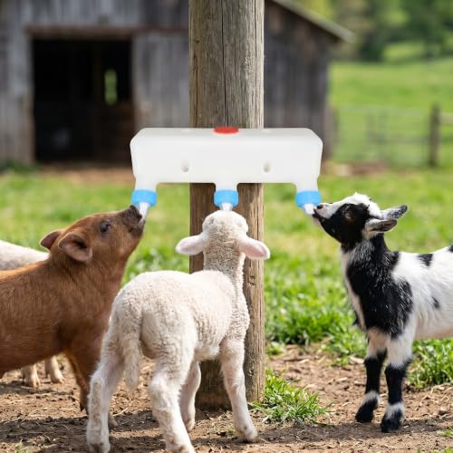 GLOGLOW 3L Goat Milk Feeder, 3 Nipples Hanging Milk Feeding Bucket | 3 Pacifier Small Animal Milk Feeder Farm Drinking Equipment for Professional Breeders Farmers Pet Care Experts