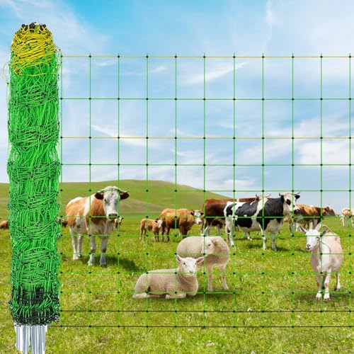 Electric Fence Netting, 35.4" x 164' Portable Electric Net Fence for Goats, Sheep, Lambs, Hogs in Backyards, Farms, Ranches, Homesteads and Gardens,(14 Posts, 2 Spikes,Green) - size: 35.4" x 164'