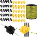 Kanayu 52 Pcs Electric Fence Kit Include 1640 ft Poly Wire 25 Black Fence Ring Insulators 25 Yellow T Post Insulators Socket Tool for Pet Animal Horse Cattle Livestock Pasture - size: 1640 ft
