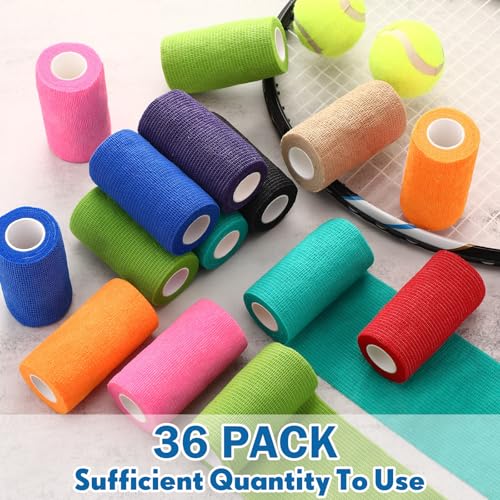 Treela 36 Pcs Self Adherent Bandage 4" X 5 Yard Wrap Breathable | Cohesive Bandage Elastic Adhesive Tape for Stretch Athletic Sports Wrist Ankle - color: Assorted Color, size: 4" X 5 Yard