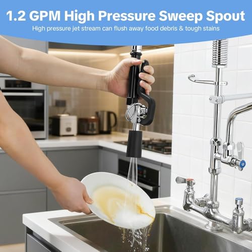 Pre Rinse Sprayer Commercial Sink Sprayer Head, Low Lead Spray Valve Dish Sprayer Nozzle with Ergonomic Handle, High Pressure Brass Faucet Parts for Commercial Kitchen faucet, Chrome Finished