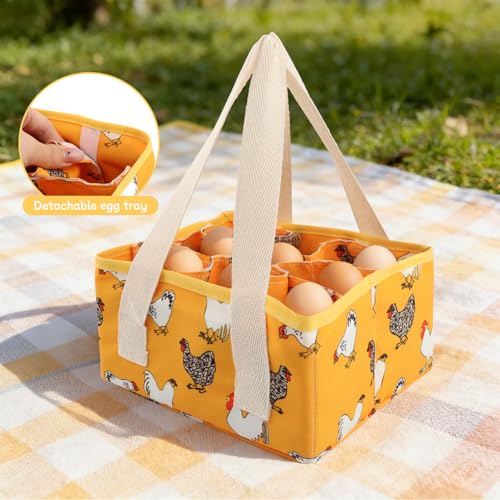 Eggs Collecting Basket, Large Egg Bags with 9 Pouches, Durable Canvas Egg Holder for Duck, Chicken, Goose Eggs(COLOR:Yellow) - color: Yellow