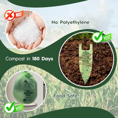 10-13 Gallon Compostable Trash Bags with Handles Tie 30 Bags Biodegradable Garbage Bags Food Scrap Green Waste Bags Thick 0.87 Mil 49.21 Liter ASTM D6400, US BPI and OK Compost Home Certified - color: 13 Gallon Handle Tie, 30 Count