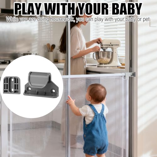 Retractable Baby Gate Replacement Parts Kit (Gray) | Extension Hardware Set with 2 Latches 2 Brackets & Screws for Baby Gate Wall Mounting