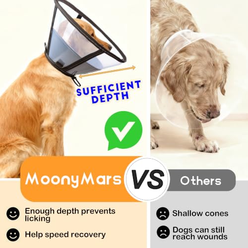 Soft Dog Cone, Stop Licking Deep Pet Recovery Collar After Surgery for Large Medium Dogs, Clear Plastic Breathable Elizabethan Head Neck Circle, Adjustable Comfortable Cones 25cm /10" Long (L Black) - color: Black, size: L(Neck:14.25-18")