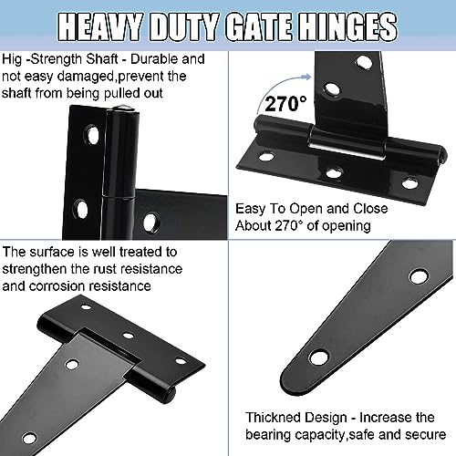 6 Inch Heavy Duty Gate Hinges, 10 Pack T Strap Hinge Shed Storage Gate Barns Tee Hinges with Screws for Wooden Fences, Shed Doors, Outdoor Barns, Black