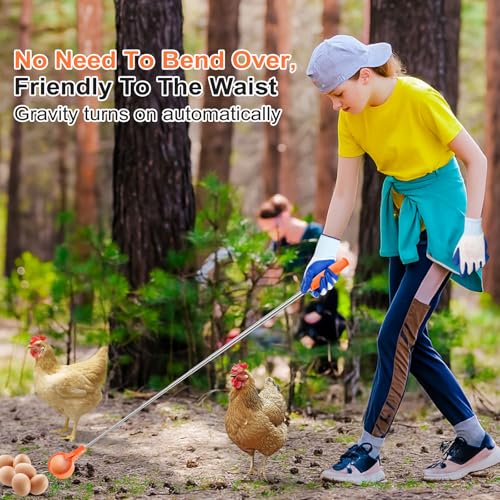 Lounsweer Egg Grabber for Chicken Eggs,15.7-76inch Extendable Stainless Steel Egg Picker Tool with (1pcs Extended Handle&1pair Non-Slip Gloves) for Picking Eggs from Coop, Poultry Nest, and Farm Use - color: Orange