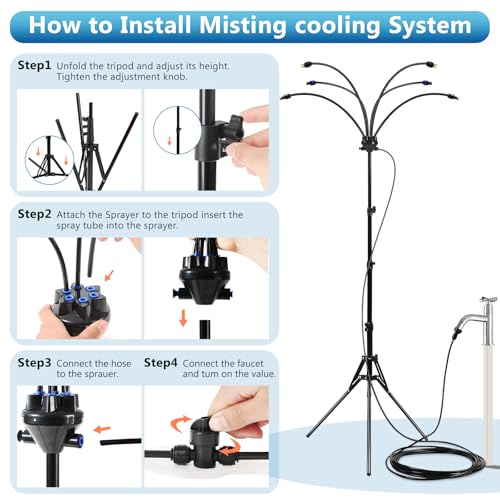 6-Adjustable Nozzle Standing Misters for Outside Patio - Easy to Install & Maintain, Customize Mist, Durable & Long-Lasting for Backyard Cooling