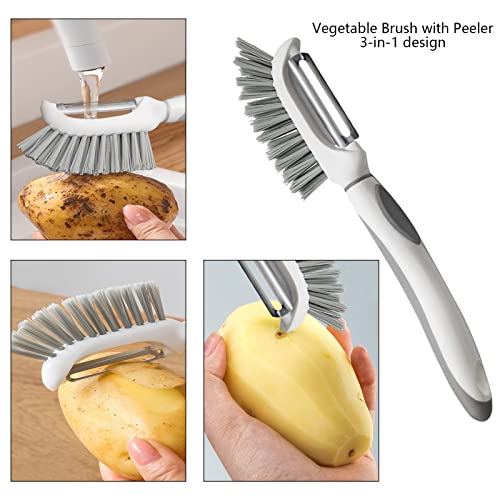 Openfly Flexible Vegetable Brush Fruit and Vegetable Brushes, Vegetable/Fruit Peeler with Brush Bendable Fruit Brush Scrubber for Food Veggies Carrot Potato Corn, 5 Pcs