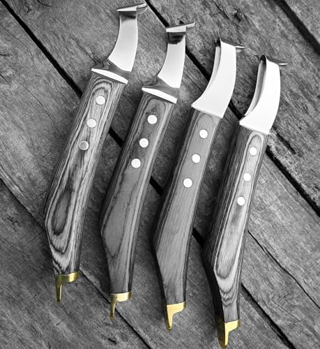 Premium Farrier Loop & Hoof Knife with Brass End – Professional Hoof Trimming Tool for Horses, Cows & Livestock, Stainless Steel Blade, Ergonomic Wood Handle (Black) - color: Black